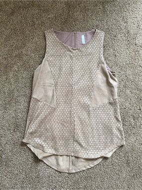 Lapis Beige Laser-Cut Sleeveless Suede-Look Tank